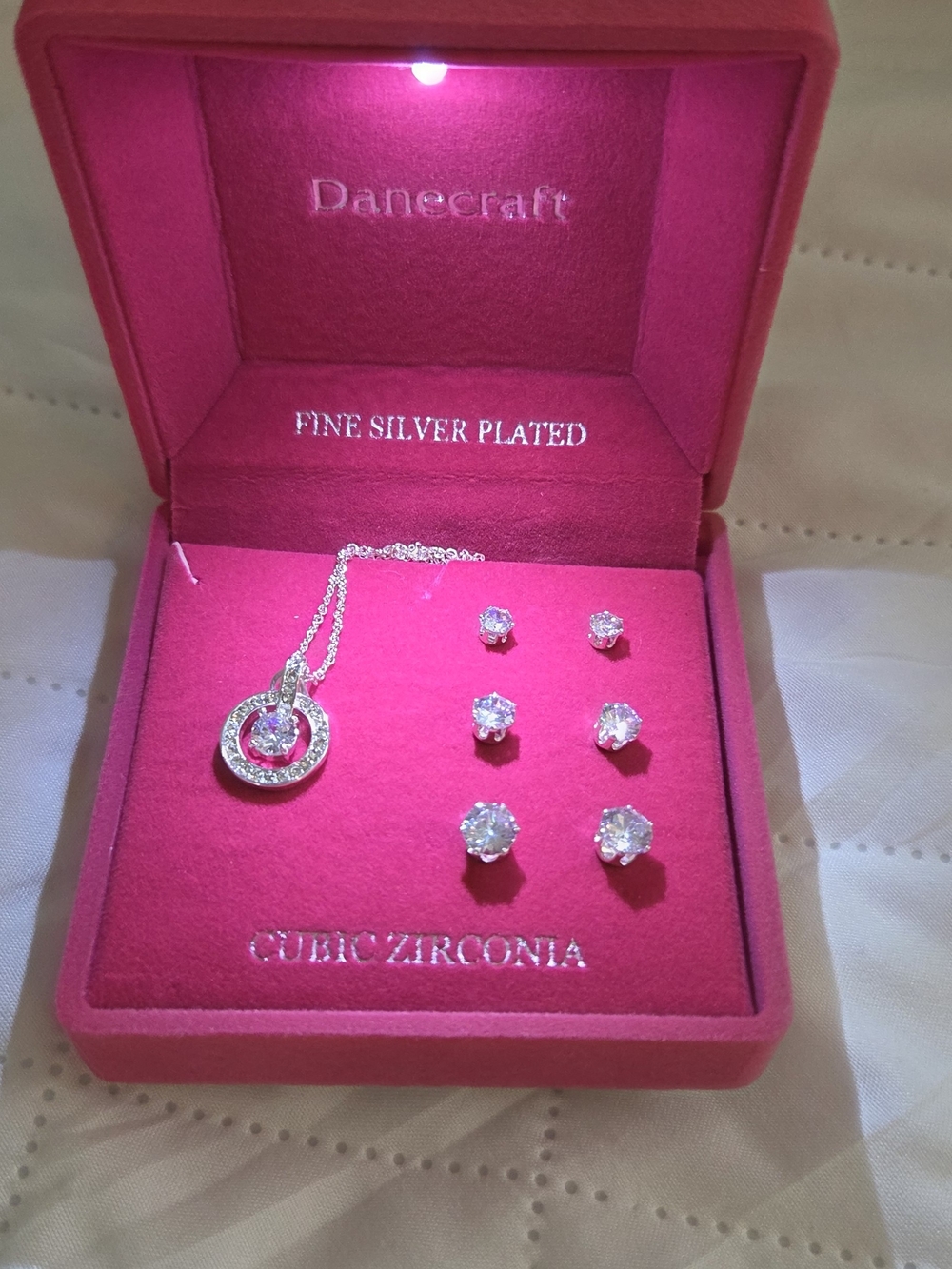 Craft Pink Fine Silver Plated Cubic Zirconia Necklace & Earring Set